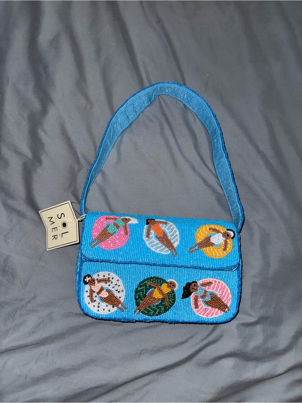 Women On Floaties Beaded Shoulder Bag Handmade in India New with Tags
